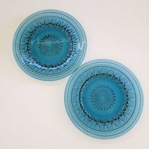 Vintage Indiana Glass Colony Park Lane Blue Salad Plate SET of 2, Retro USA Made